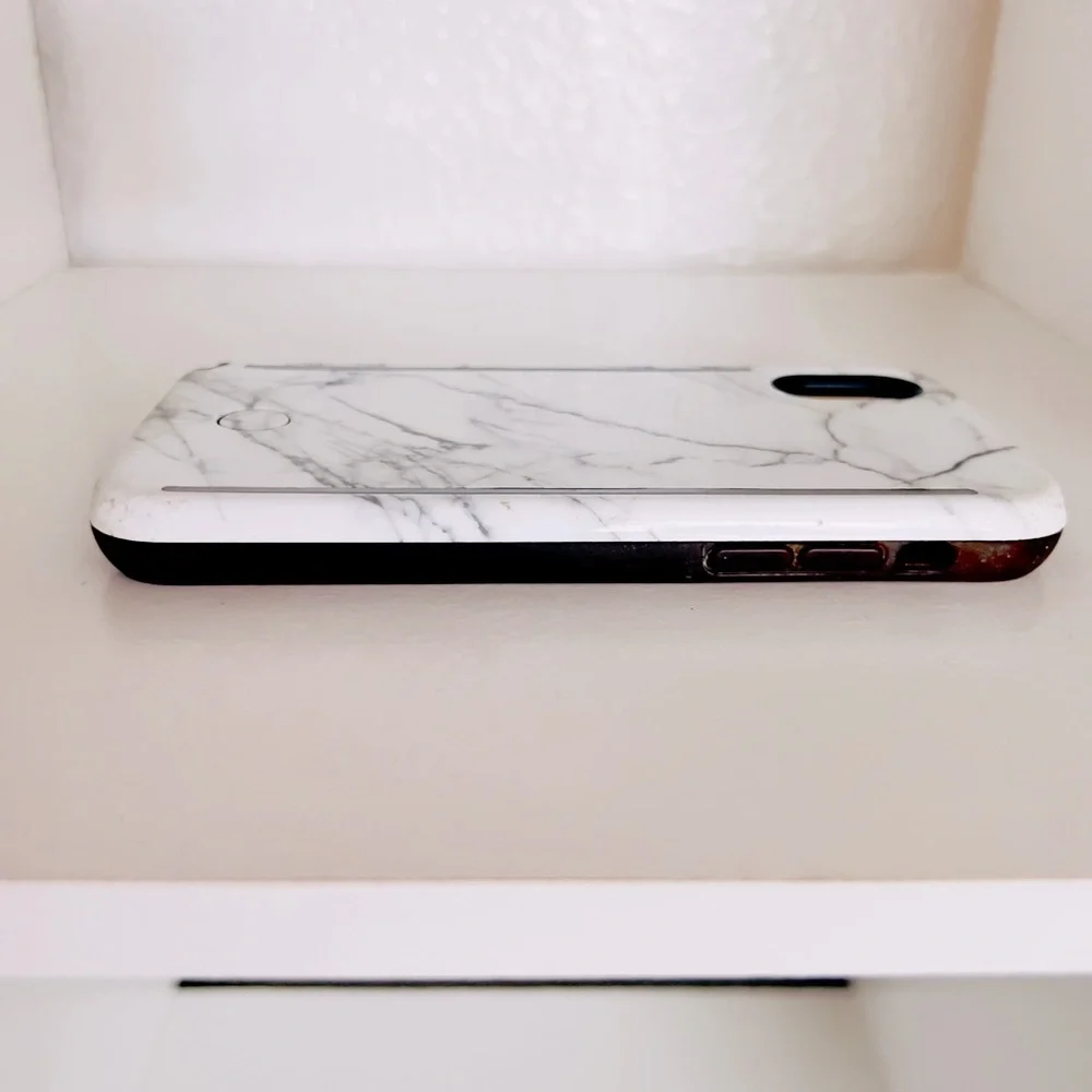 LUMEE Iphone X Lighted Duo Selfie Phone Case White Marble Influencer Cell Light